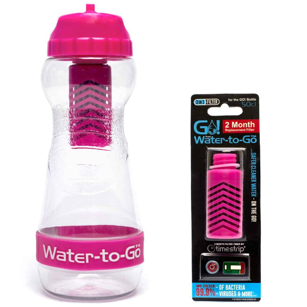 Individual 50cl Pink Bundle Containing A Water-to-Go 50cl Pink Bottle And An Extra Pink 50cl Filter